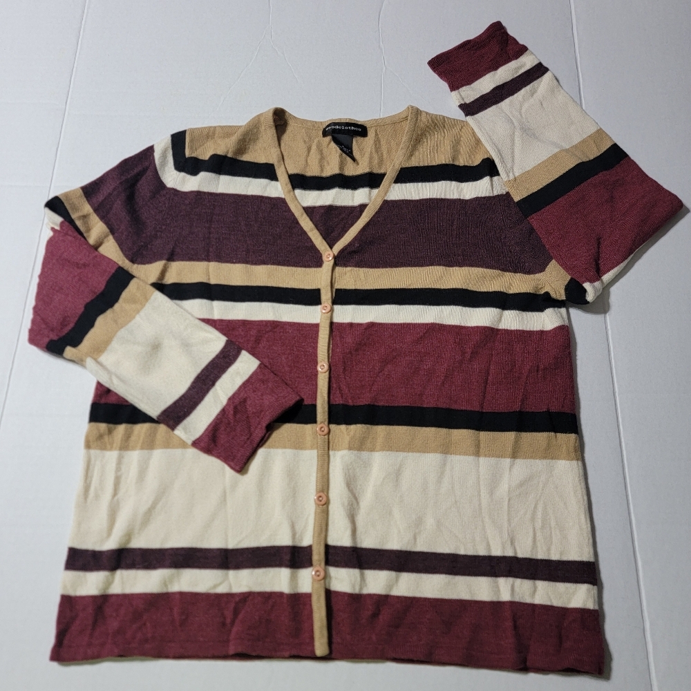 goodclothes Striped Knit Button Cardigan Sweater 100% Acrylic‎ S Beige Burgundy